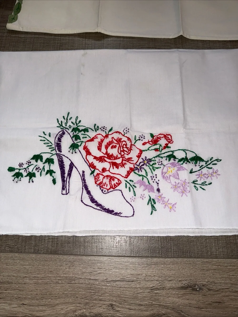 Embroidered Floral pillow cases- White with Multicolor Flowers